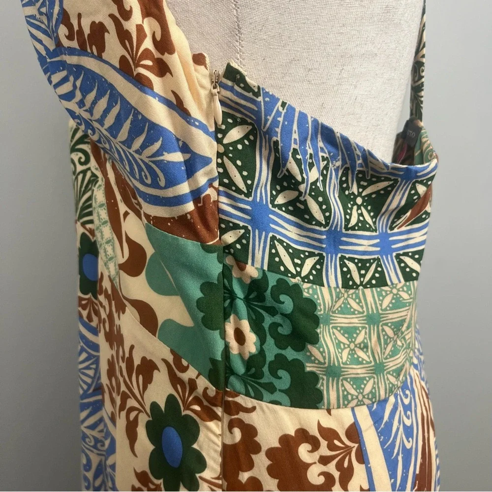 NWT‎ Vince Camuto Green and Brown Patchwork Maxi Dress Halter T Back SZ L